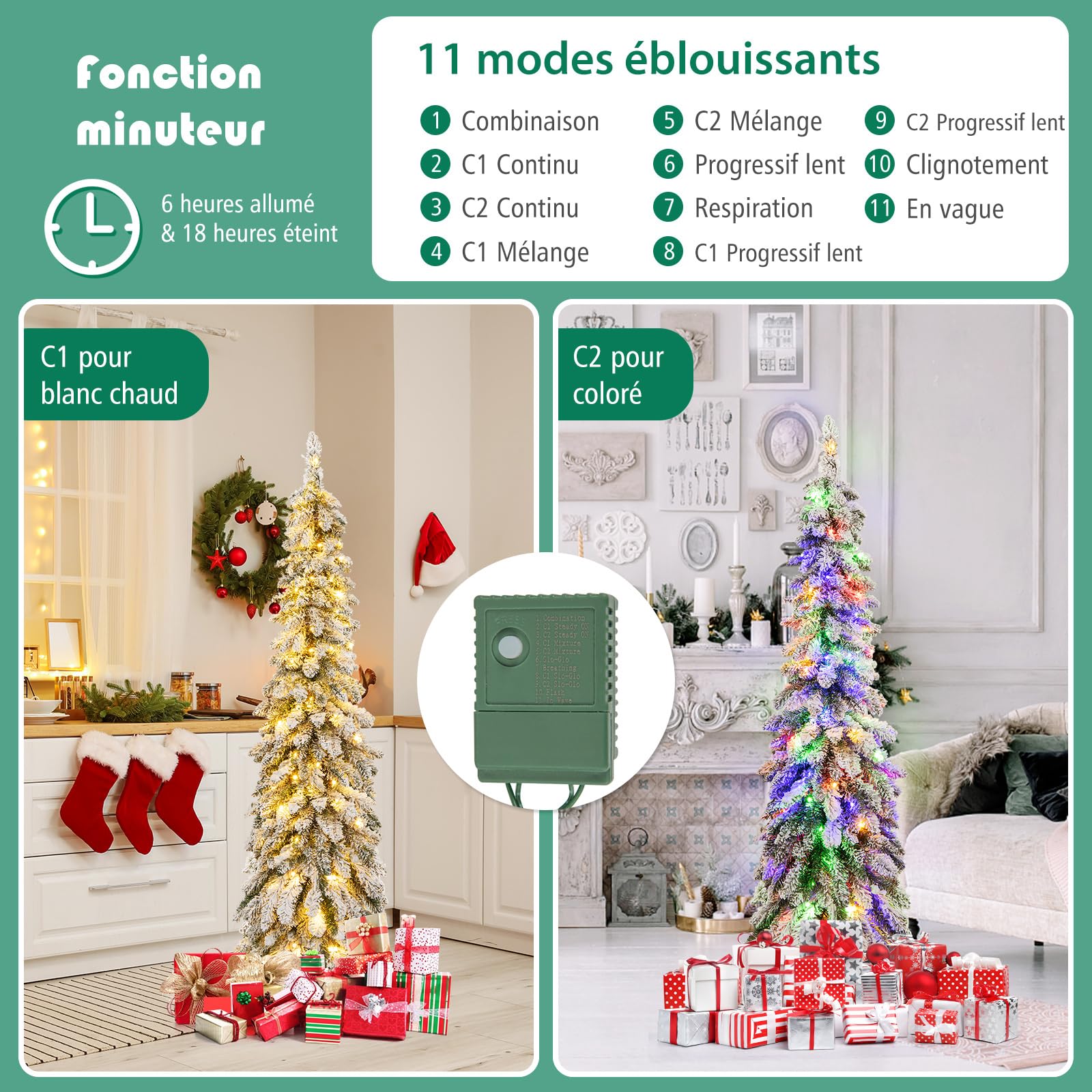 GYMAX Sapin De Noël Artificiel 150 Cm 2-en-1 Mannequin Lumineux Avec Baies Rouges Et Accessoires