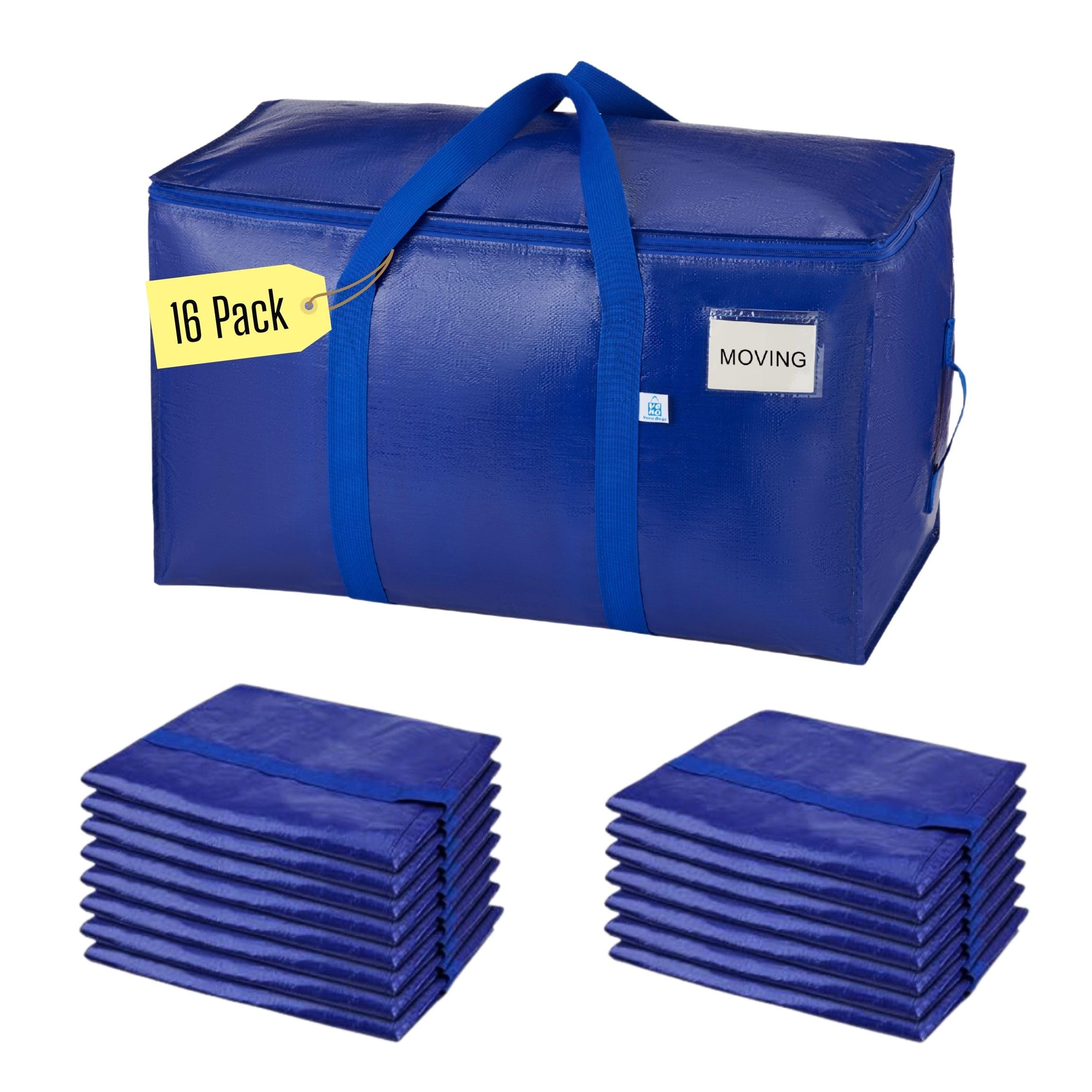 VENO 16 Pack Extra Large Moving Bags with Zippers & Carrying Handles, Heavy-Duty Storage Tote Moving Boxes for Space Saving (Blue-16 Pack) โ image 1