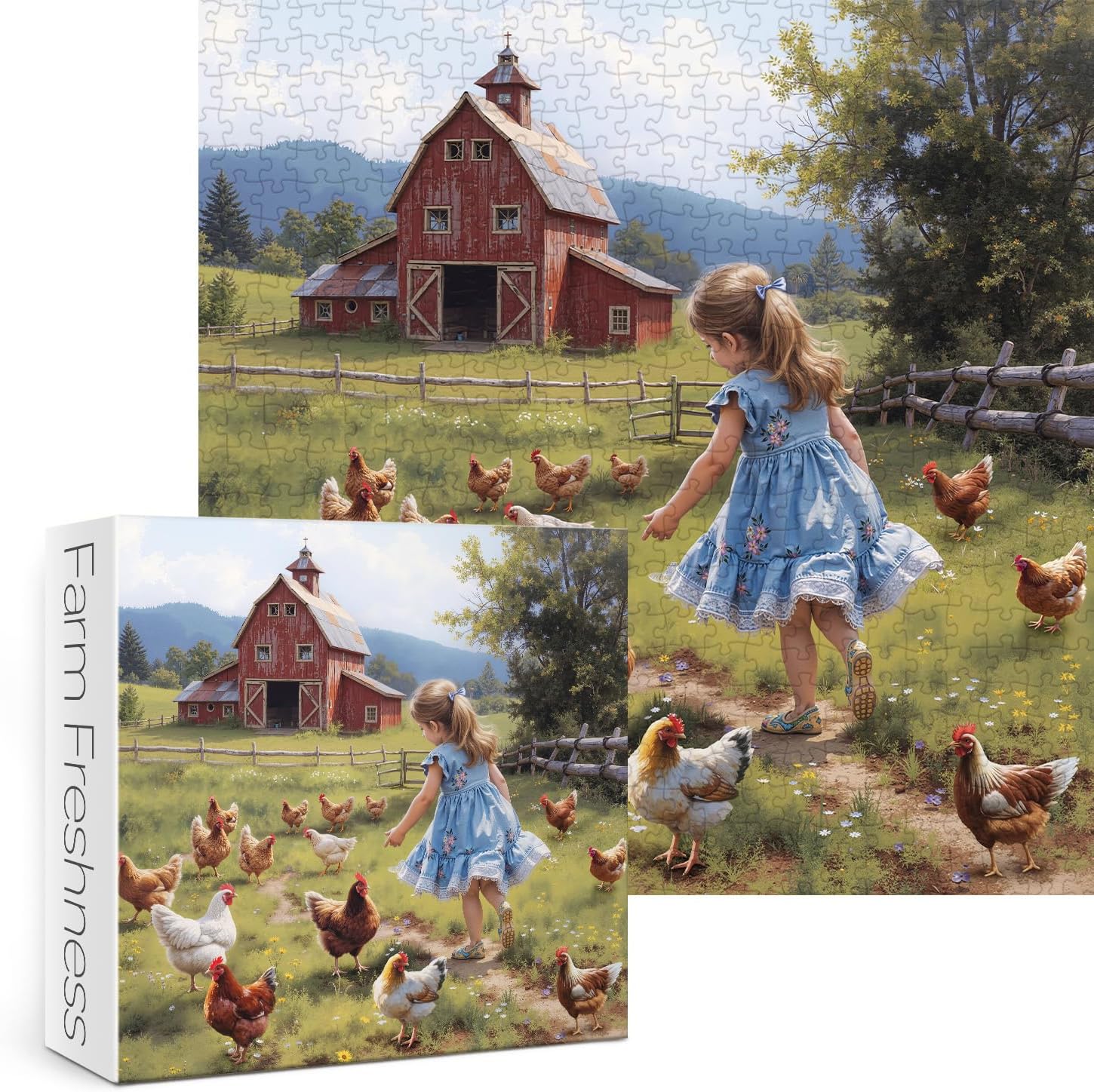 Farm Chicken Girl Puzzles for Adults 1000 Pieces. Funny Animal and Flower Jigsaw Puzzles. Challenging Country Farm Art Puzzles