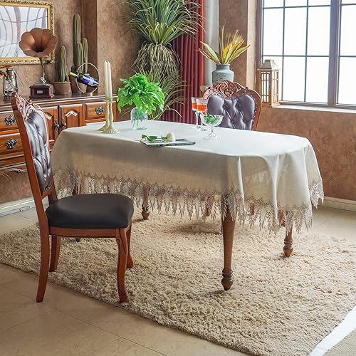 Miniatura 3 de ARTABLE Mantel rectangular de encaje para decoración de otoño, con flores antiguas, mantel de macramé para exteriores, granja, rústico, cocina,