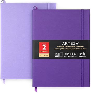 Amazon Com Arteza 日記空白頁筆記本 2 入 6 X 8 英吋 約15 2 X 3 公分 96 張 薰衣草紫 精裝筆記本 附平滑空白紙 適用於書寫 日記 辦公用品