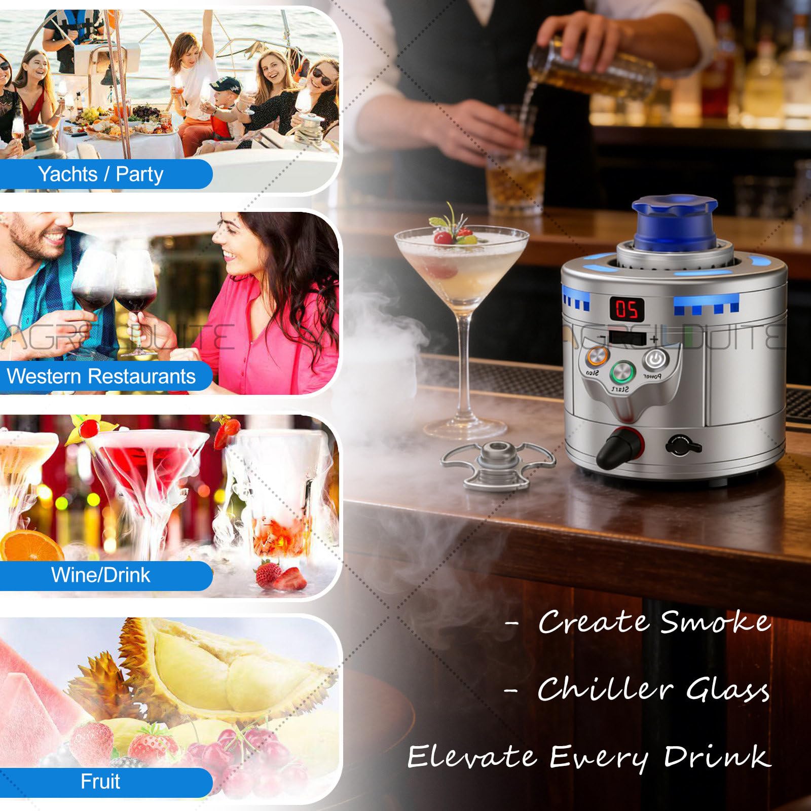 Máquina De Hielo Seco Y Enfriador De Vasos Profesional, Equipo De Bar 2 En 1 para Presentaciones De Cócteles, Enfriador De Copas De Vino Y Cerveza para Restaurantes, Yates Y Bares