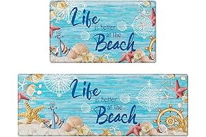 Beach Kitchen Rugs Set of 2, PVC Beach Kitchen Mats for Floor,...