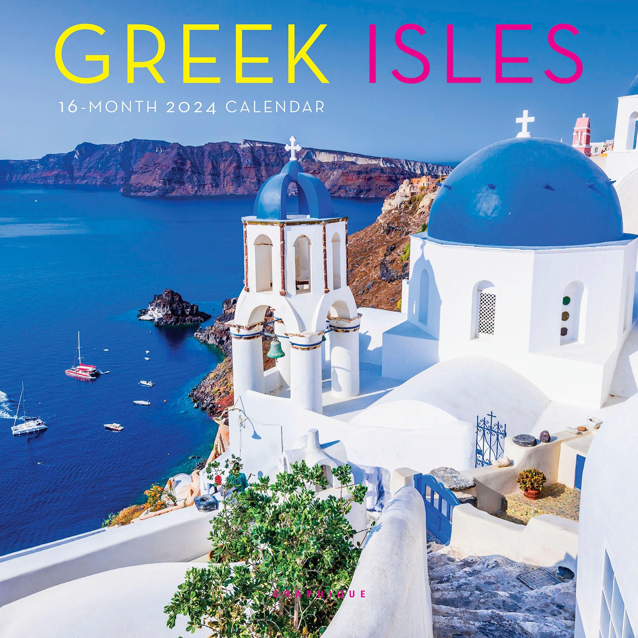 Graphique 2024 Greek Isles Mini Wall Calendar | 7” x 7” | Thick Paper | Home & Office Organizer | Large Monthly Grid | 3 Languages & Marked Holidays | 4 Month Preview Page for 2025