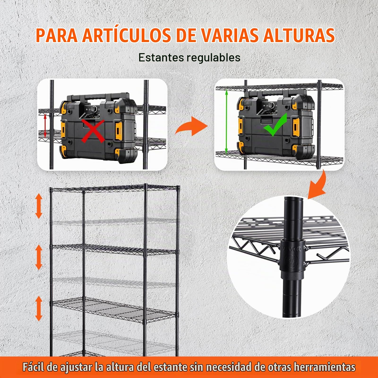 VEVOR Estante de almacenamiento con ruedas, 4 niveles ajustables, estantería de garaje resistente, capacidad de 700 libras, organizador de metal, estante de alambre para cocina, despensa, sótano, baño