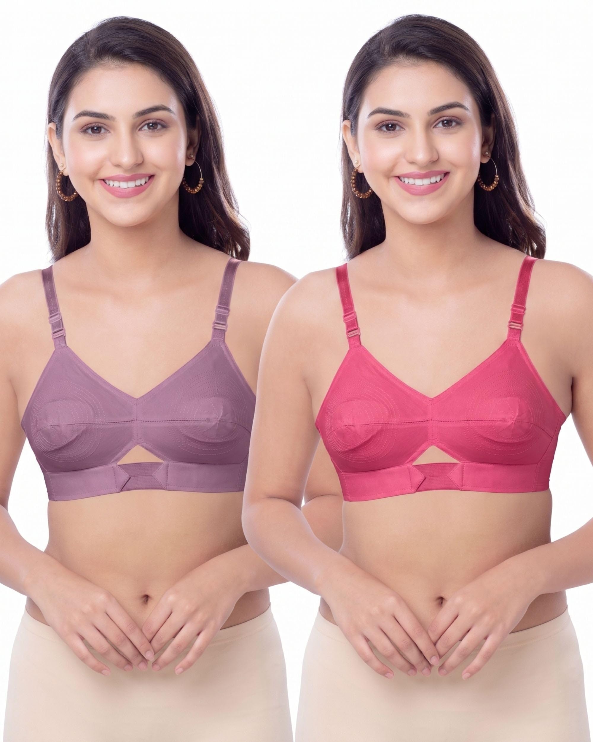 helga Cotton Round Stitch Bra for Women | Non-Padded Wireless Saree Bra | Full Coverage | Soft Breathable Fabric Comfort | Combo Pack Colours May Vary-picture-35