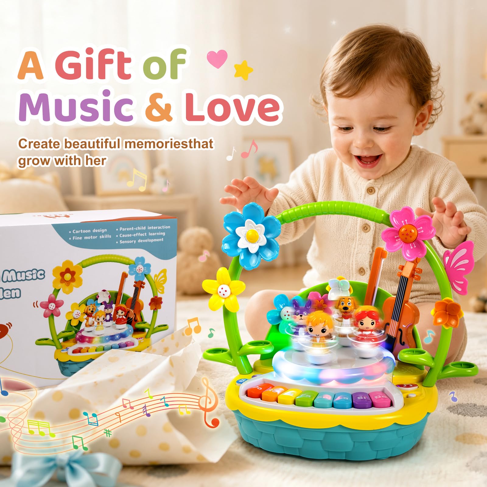 Pianoforte con personaggi danzanti, giocattolo musicale per bambine dai 2