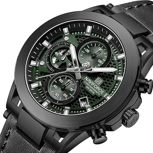 Miniatura 2 de NAVIFORCE Men Sport Chronograph Watches,with Calendar Quartz Mens Waterproof Wrist Watches, Genuine Leather Strap,Gifts for Man