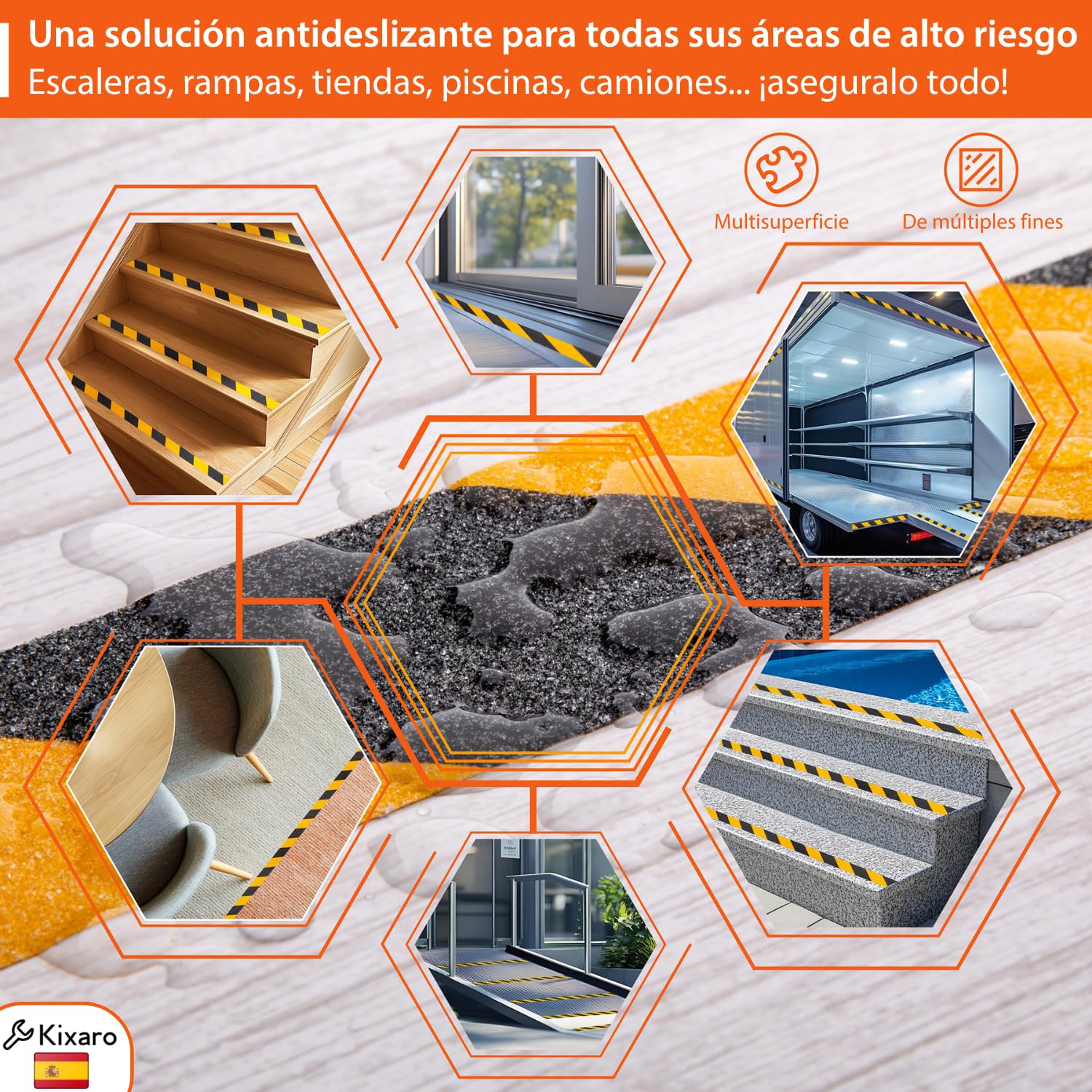 Cinta Antideslizante Escaleras Piscina Bañera Suelo 10m x 5cm Cinta Antideslizante Adhesiva Amarillo Negro x2 Rollos Tiras Antideslizantes Exterior Interior ✯GARANTÍA VIDA✯ Antideslizante Escalera
