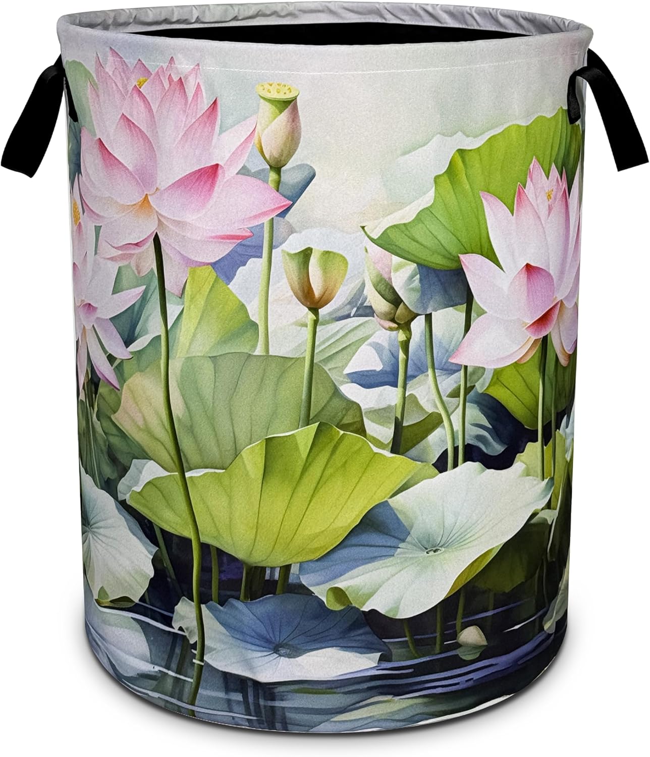 Lotus Laundry Basket Beautiful Flowers Foldable Oxford Cloth Funny Tote Bag Laundry Hamper Clothes Storage Bucket Toy Organizer For Bathroom/Laundry Storage/Bedroom 18.9x16.5 Inch