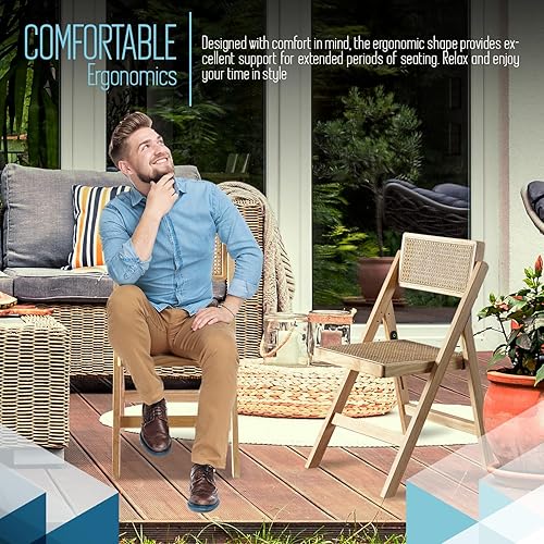 Miniatura 5 de Ibiza - Silla de ratán natural, juego de 1 – Sillas plegables modernas de ratán para comedor al aire libre, patio, silla decorativa para sala