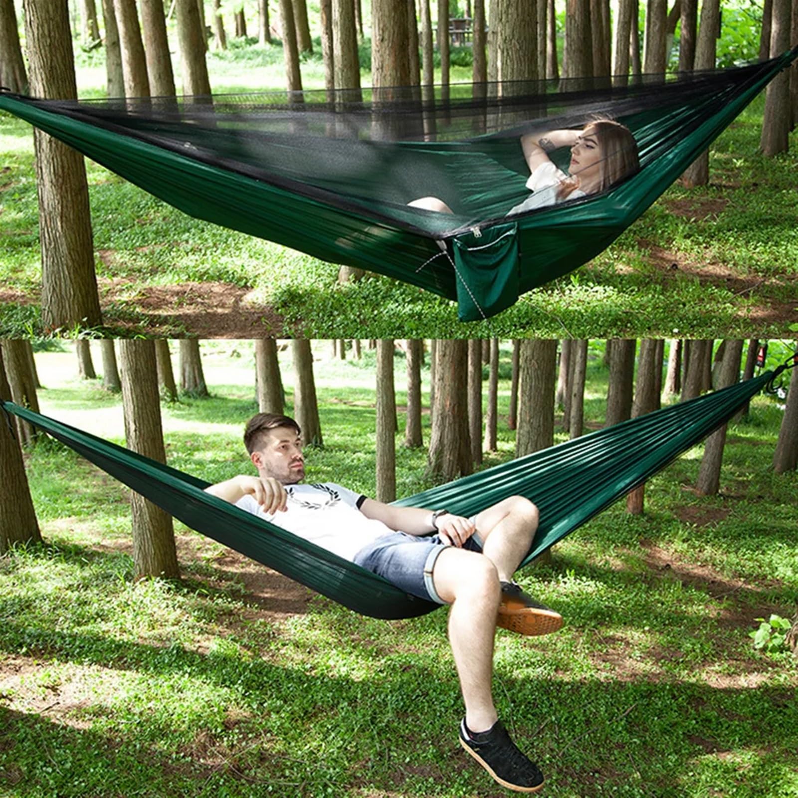 Hamac de Camping Jungle, balançoire d'extérieur, lit Suspendu à Ouverture Rapide pour la randonnée, Le Camping(Black)