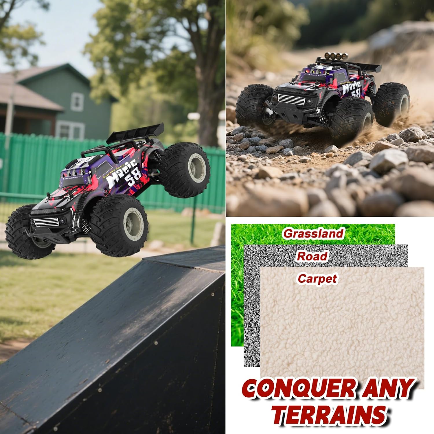 Hobby RC Car, 36 KPH High-Speed 4WD RC Truck, 2.4 GHz Remote Control Car, All-Terrain Electric Vehicle, 4X4 Remote Contral Moster Truck for Kids and Adults,TDLORRC004P
