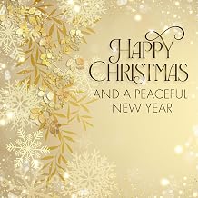 Luxury Christmas Cards, Pack of 10, Peaceful, by Just Cards Direct | 10 large 16x16cm cards with white envelopes; gold foil; greeting inside; traditional Christmas cards; printed in the UK