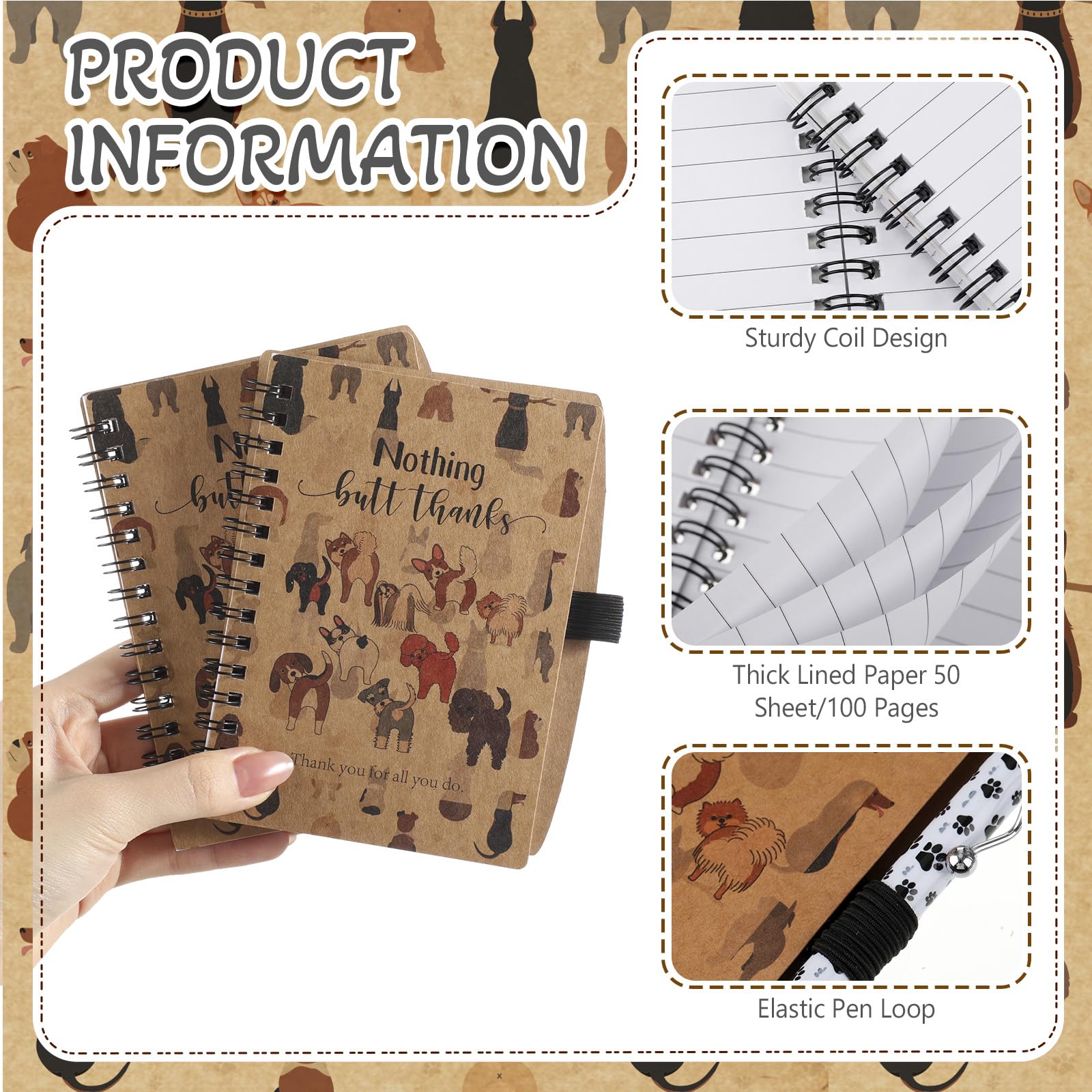 Eaasty Lot de 30 carnets de notes en forme de patte de chien - Journal à spirale avec stylo à bille en forme de patte - Cadeau pour femme et homme - Infirmière - Amoureux des animaux de compagnie