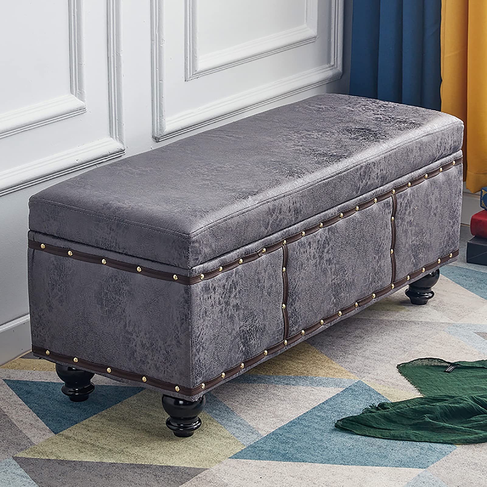 Pouf repose-pieds avec rangement coffre cubique gris 40x40x45cm