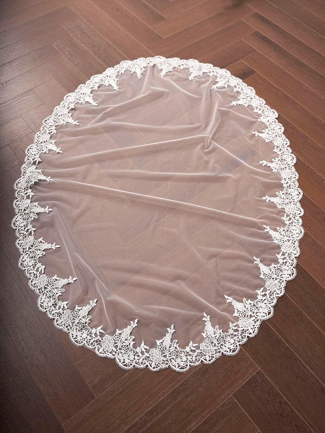 Mantilla Veil Fingertip Wedding Veil with Eyelash Lace Edge Bridal Veil with Comb for Bride image 5