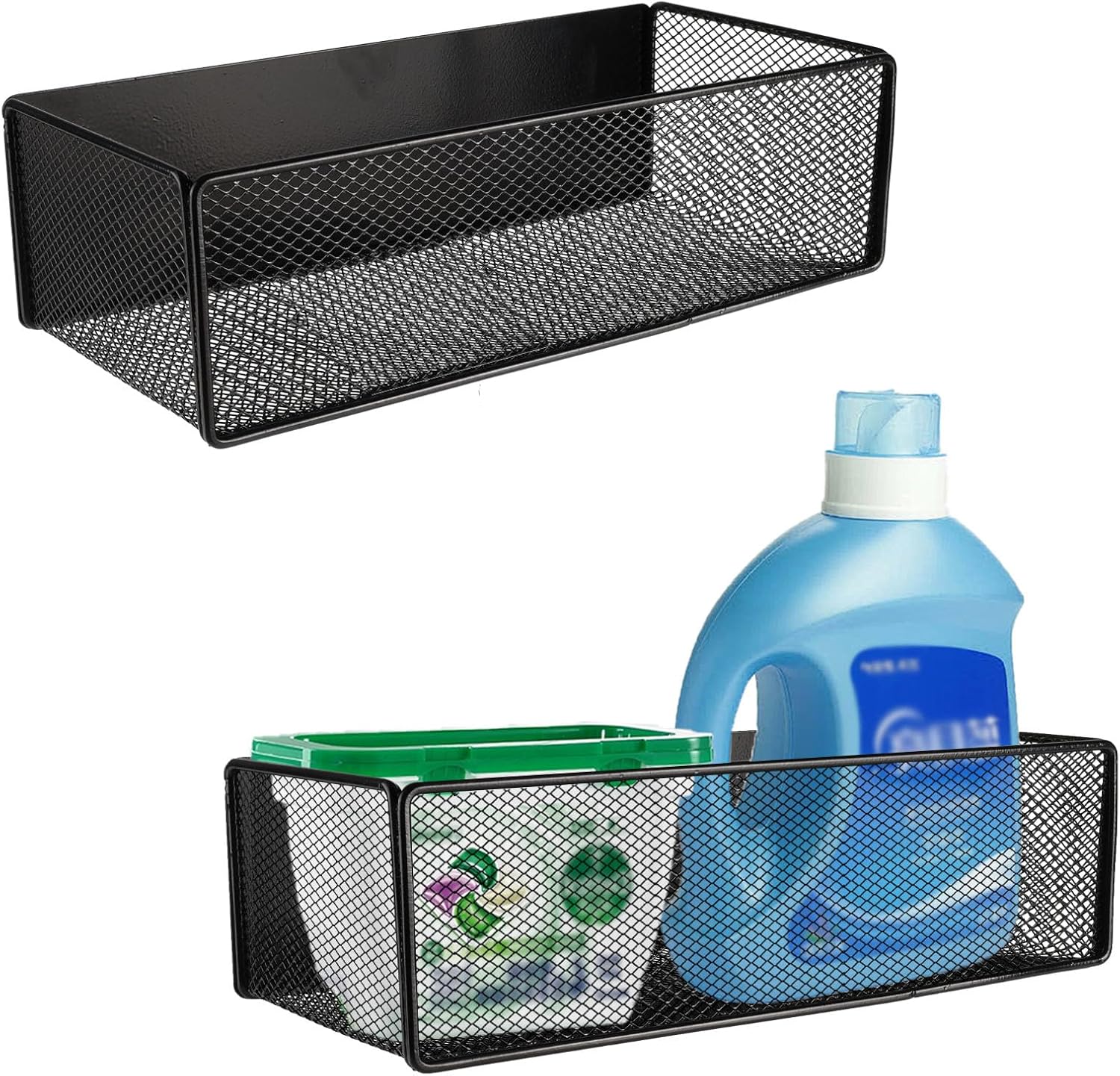 2 Pack Magnetic Shelf for Washing Machine, Laundry Room Organization and Storage accessories, Magnetic Spice Racks for Refrigerator ,Metal Storage Baskets for Laundry ,Kitchen,Room Shelves(Black)