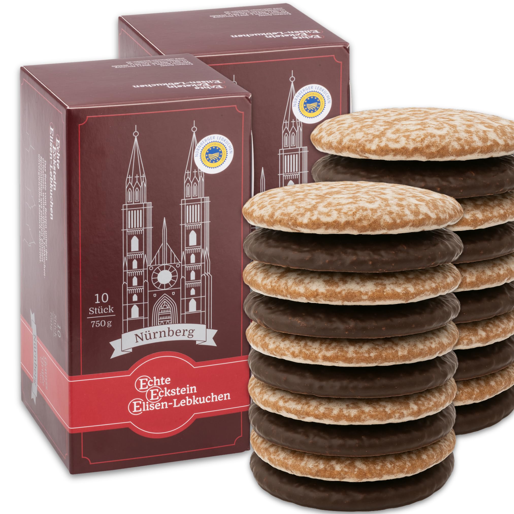 Lebkuchen Eckstein - 20 Stück gemischt - 1500g - Nürnberger Elisenlebkuchen | Echte Nürnberger Elisen-Lebkuchen · 20 Stück gemischt · 1500g · einzeln verpackt · für Familie & als Geschenk