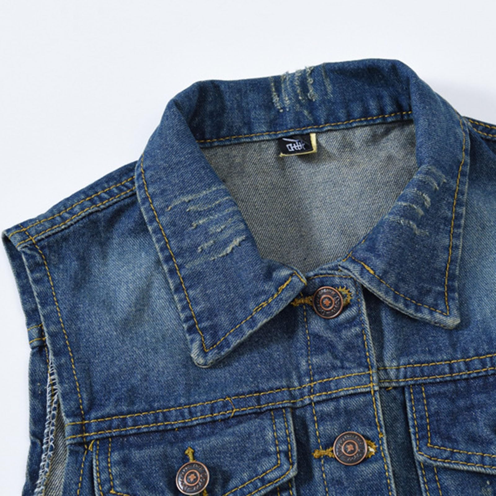 Chaleco vaquero sin mangas para mujer, chaqueta vaquera para otoño e invierno, efecto de lavado, botón hacia abajo, chaleco azul oscuro, chaqueta vaquera, chaqueta vaquera, chaqueta vaquera,