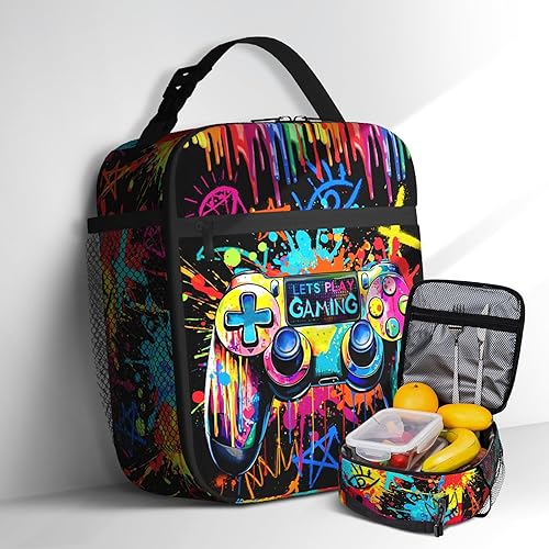 Miniatura 12 de Bolsa de almuerzo de videojuegos para niños y niñas, reutilizable, aislada, para la escuela, impermeable, a prueba de fugas, portátil, para niños,