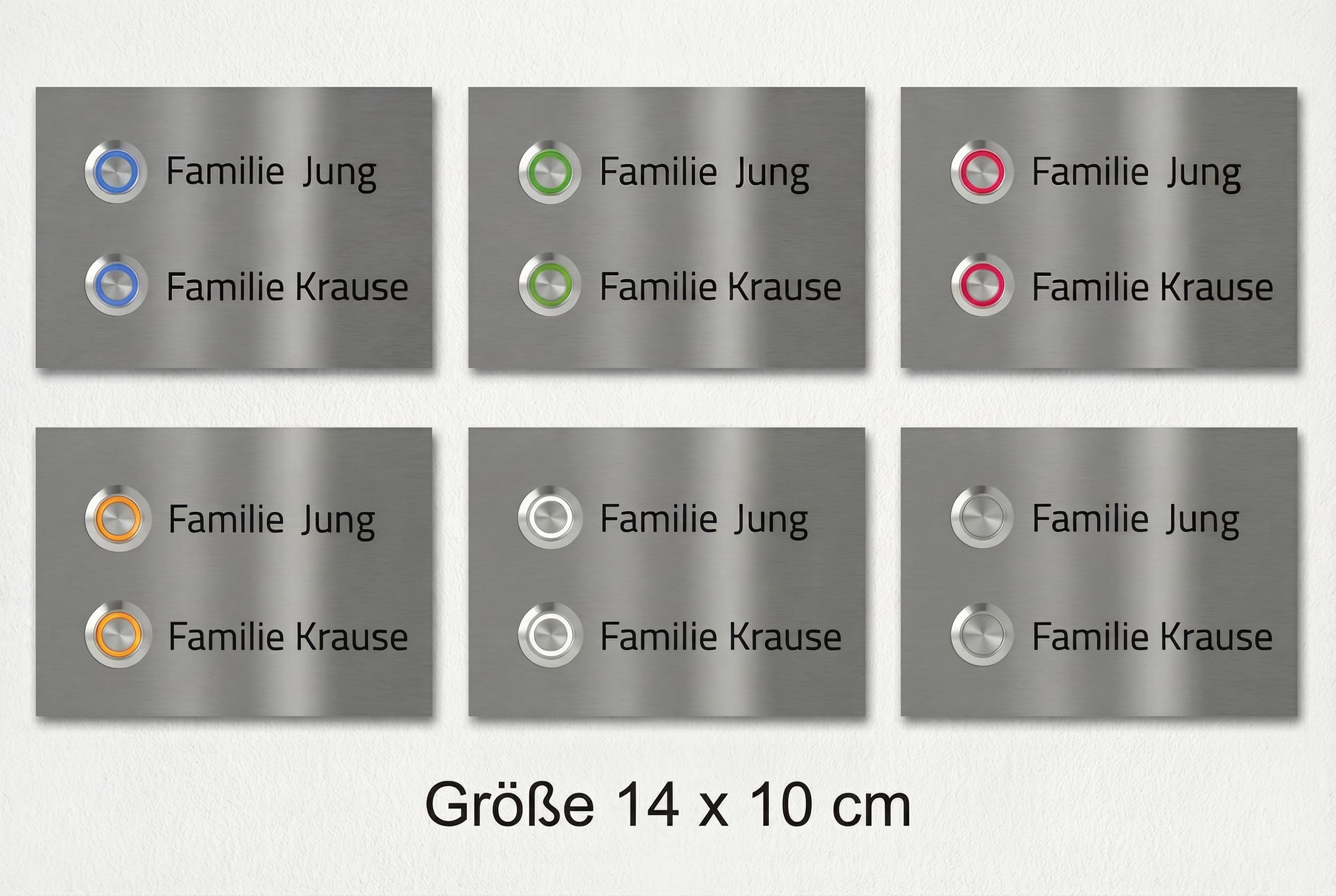Zweifamilienhaus Klingelplatte Frankfurt 140 x 100 X 3mm V2A Edelstal kostenlose Lasergravur (LED weiß)