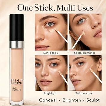Under Eye Brightener Concealer, Concealer Stick for Dark Circles Blemishes, 24Hr Long Wear Under Eye Corrector with Matte Finish, Waterproof Sweatproof Concealers for Face Corrector Makeup, 01 Ivory