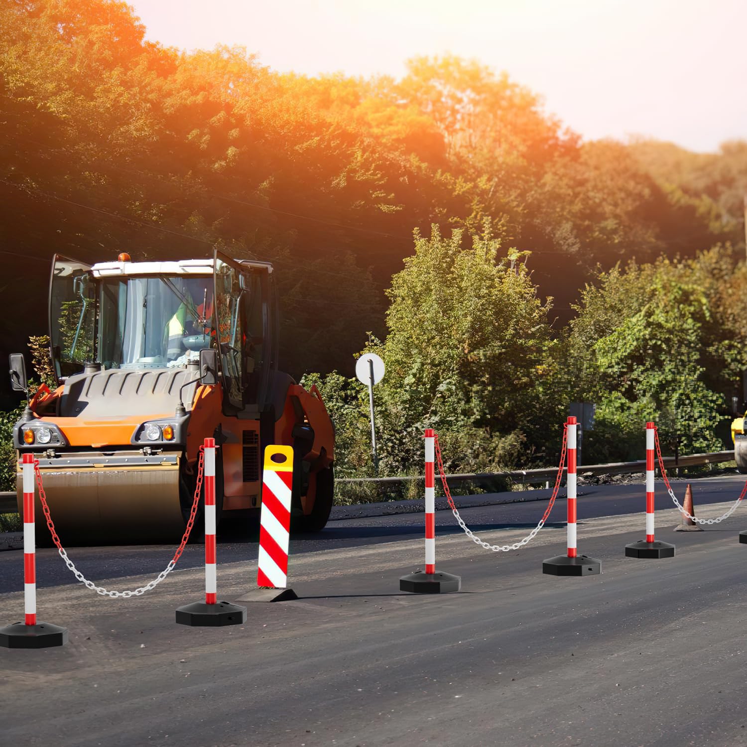 Sonnewelt 4 Stück Absperrpfosten, Kettenpfosten zum Befüllen mit Sand und Wasser, 1,4 m Kunststoffketten rot weiß, Sperrpfosten Absperrketten geeignet für Parkplatz, Auffahrt, Straßenunterhaltung