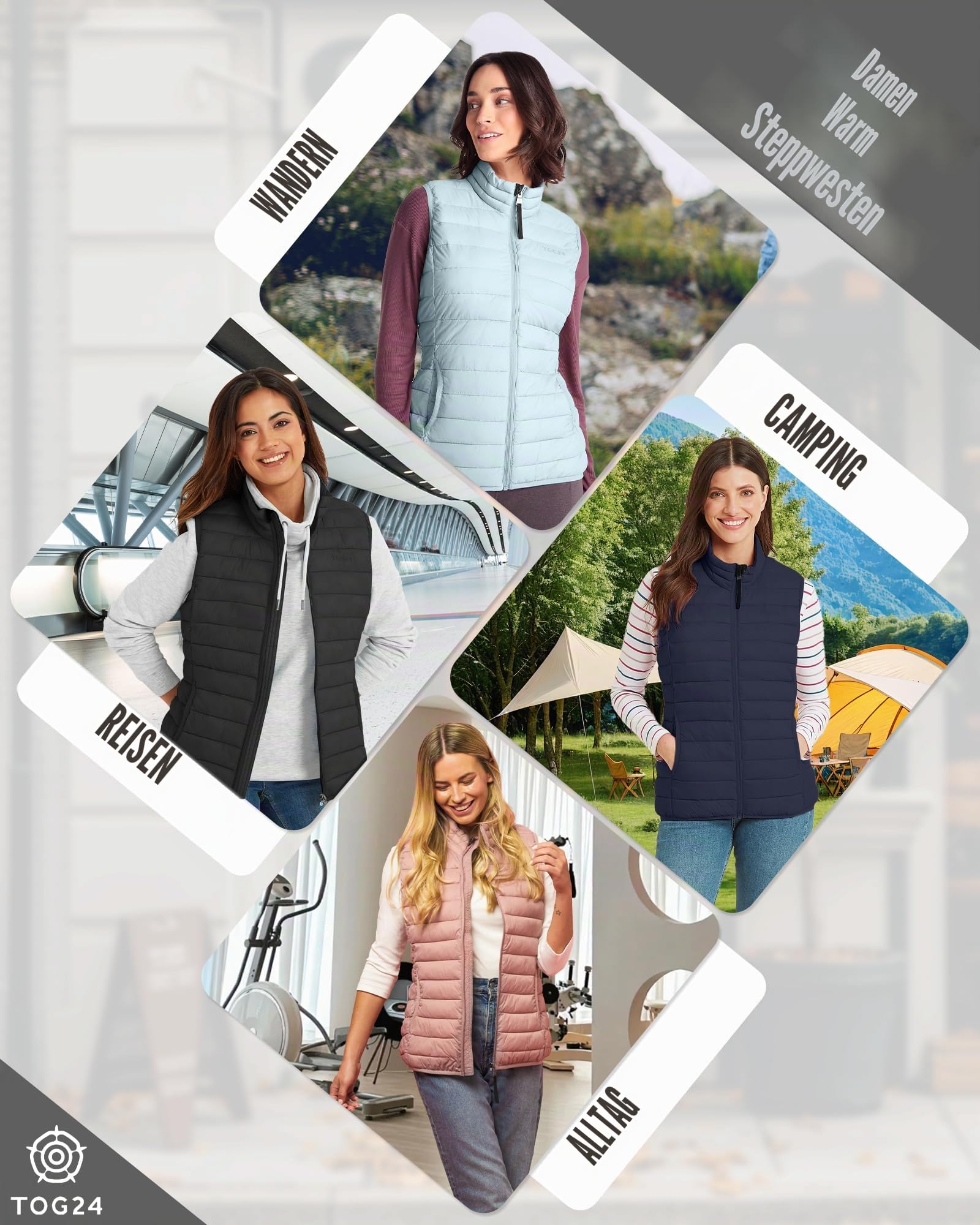 TOG24 Damen Weste Steppweste Leicht Übergangsweste Ärmellos Laufweste Warme Daunenweste Pufferjacke Bodywarmer Outdoor Sportweste für Wandern Radfahren