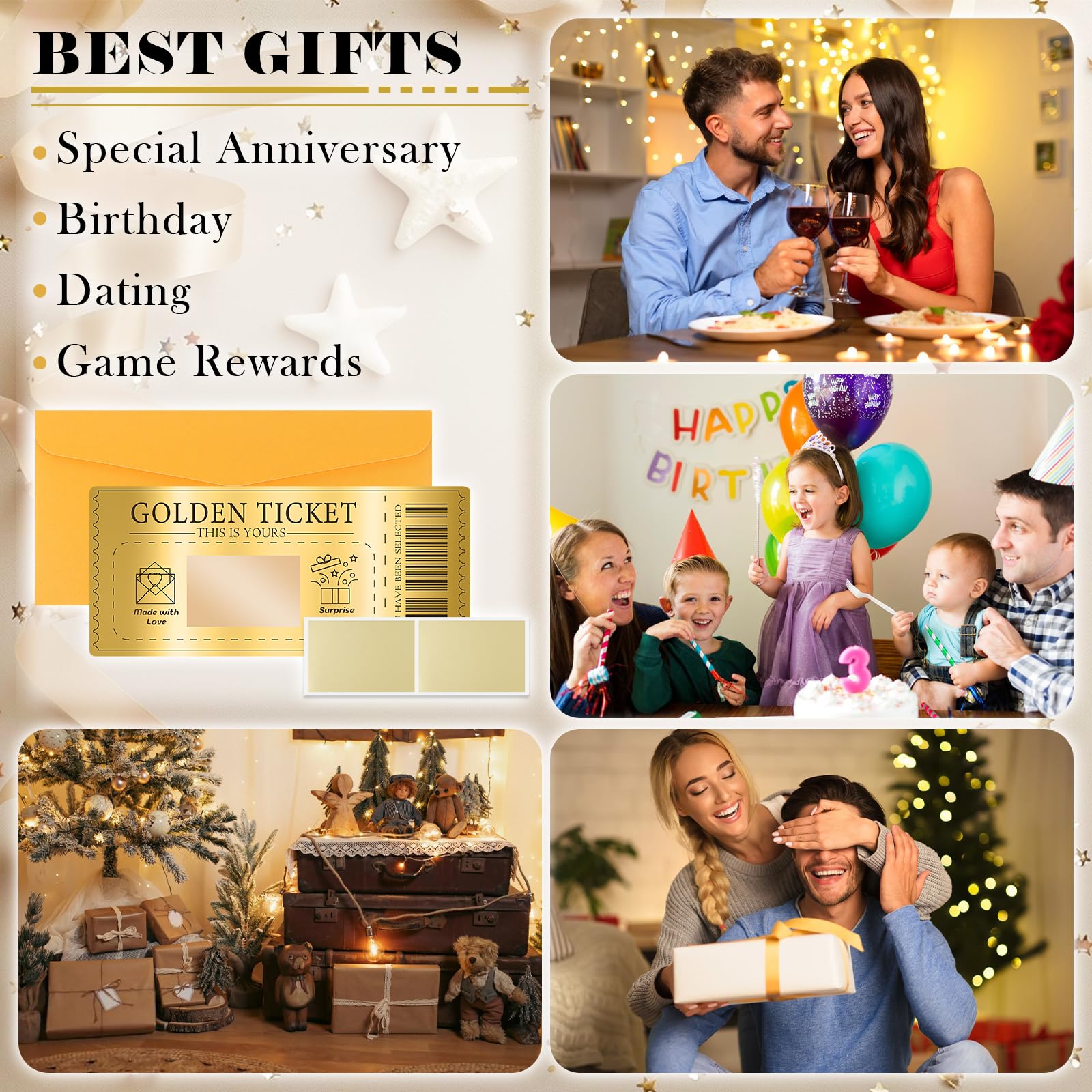 Carte À Gratter Personnalisable Golden Ticket 6 Set Avec Enveloppe