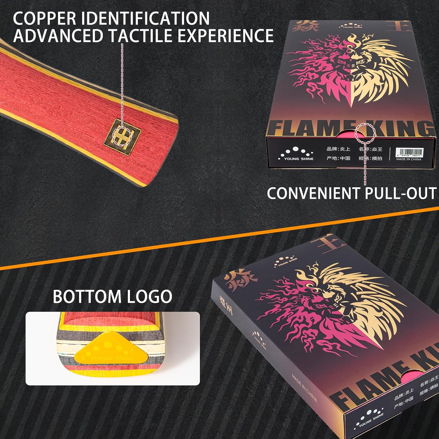 YAN-Wang Professional Ping Pong Paddle,Oneside is External and Otherside is Built-in Arylate Carbon Table Tennis Racket,for Intermediater and Advanced Players or Enthusiast (Single Racket)