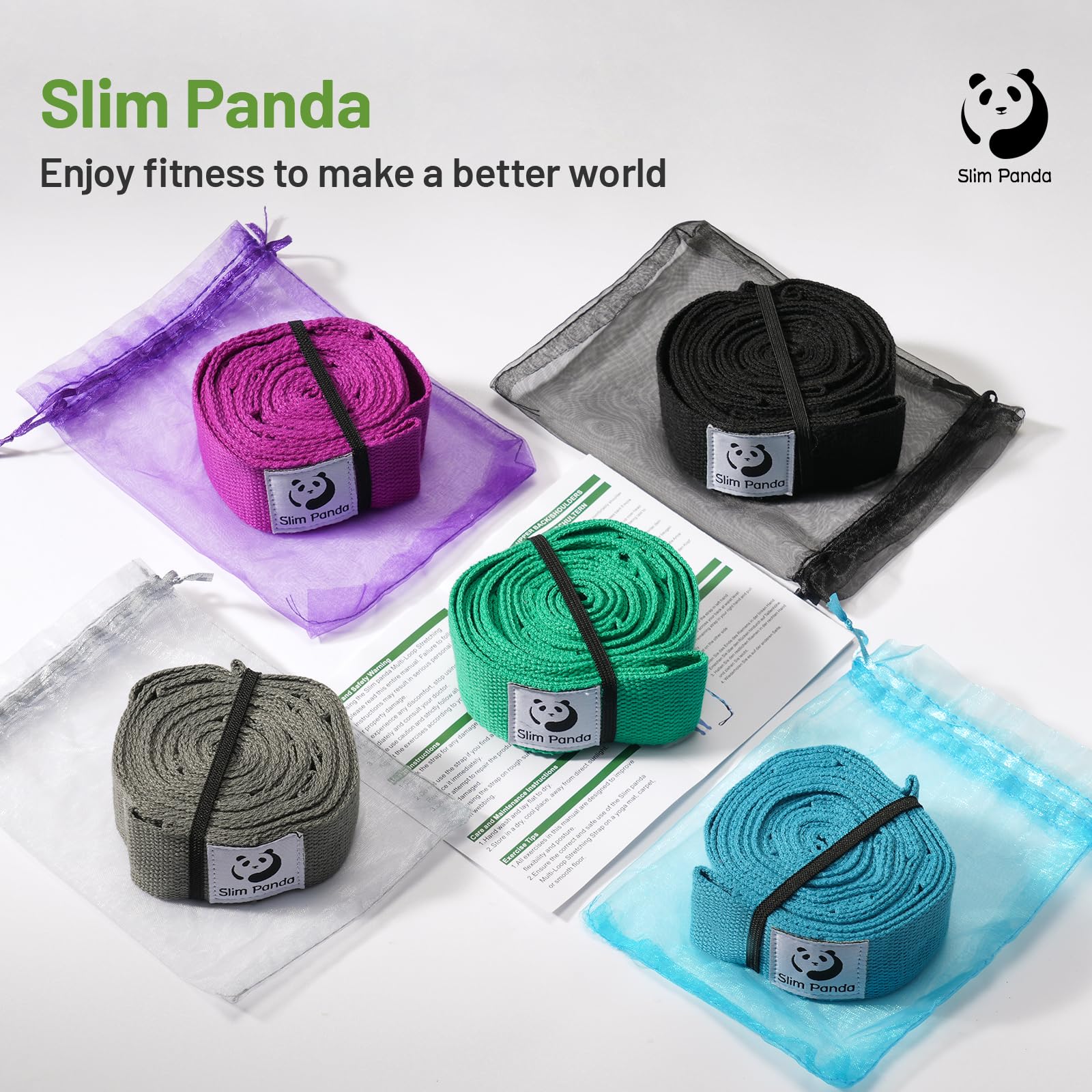 Slim Panda Cinghia Yoga Stretching, Cintura Yoga con 10 Loop per l'Allungamento e Stretching, Ceinture Elastiche Fitness Ideale per Yoga, Balletto, Pilates Fisioterapia