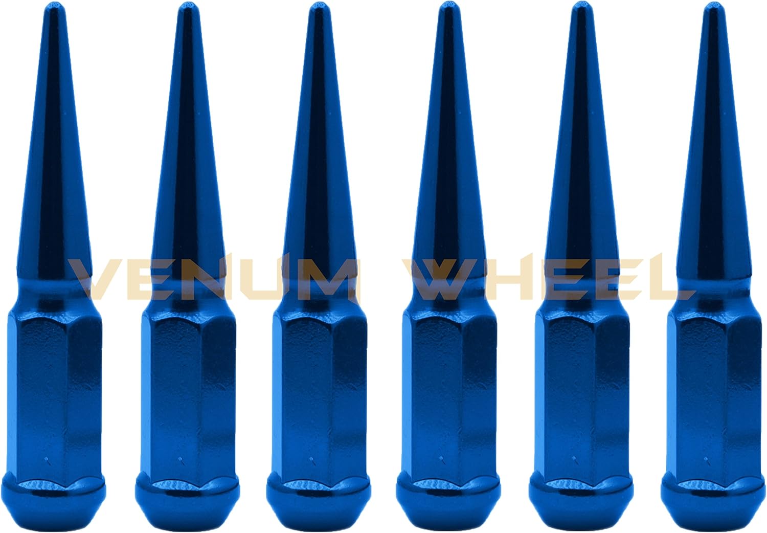 (6) Blue Spike Lug Nuts 12x1.5 Thread Pitch | Fits Aftermarket Wheels Acorn Seat with Tall Socket for Removal 4.5" Solid Piece