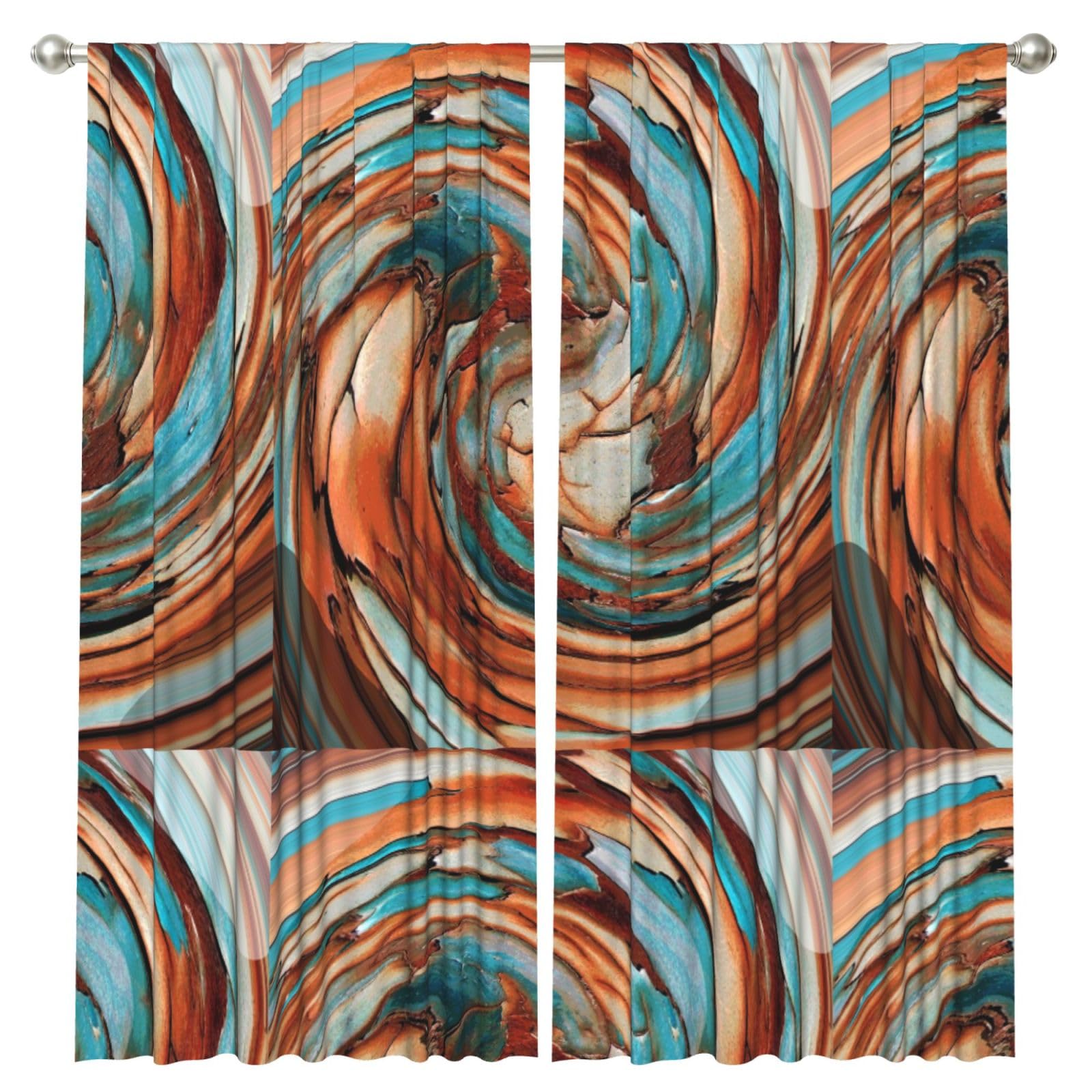 InOmak Rust Blue Abstract Art, 2 Panels Window Curtains 52 x 84 Inch Blackout Curtains for Living Room Bedroom