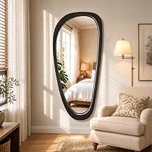48" x 22" Asymmetrical Mirror, Solid Wood Frame, Irregular Design