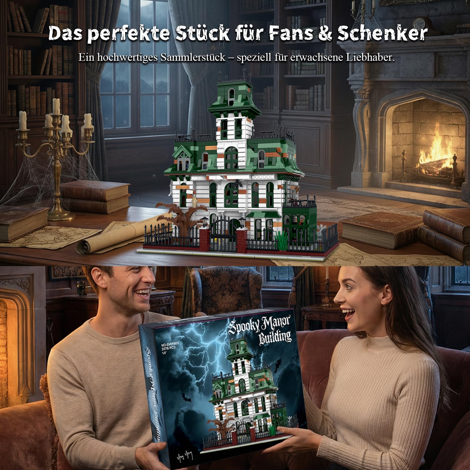 Klemmbausteine Geisterhaus Adams Hunted Mansion Modular Building – 3378 Teile Schlosshaus Architektur Modell, Wohnaccessoire und Geschenk für Erwachsene Kompatibel mit Barweer BWR005