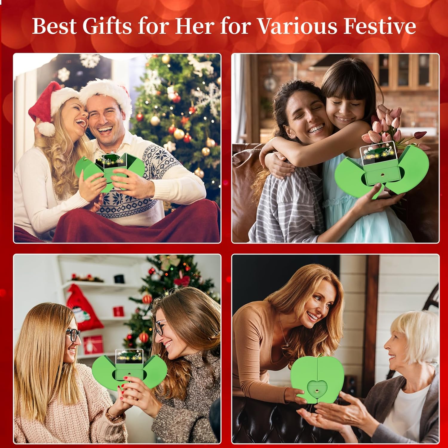 Preserved Green Real Rose with I Love You Necklace, Eternal Flowers Rose Birthday Gifts for Women Her Mom Wife Girlfriend Grandma Christmas on Valentines Mothers Day Anniversary Romantic-Green - Image 5