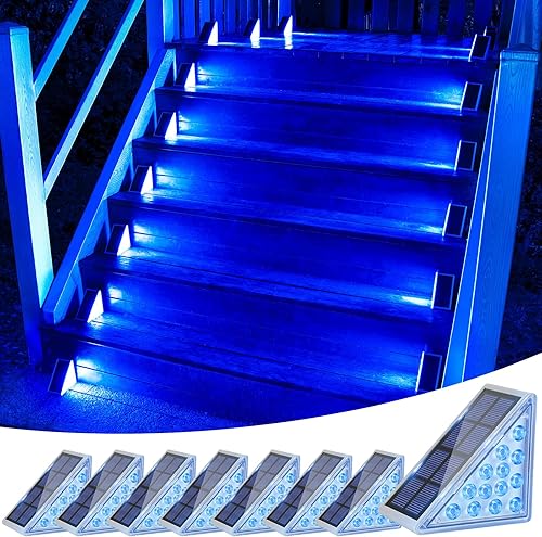 Vista 32 de VOLISUN Paquete de 12 luces solares para escaleras, luces solares impermeables IP67, luz de paso al aire libre con 13 LED, decoración de iluminación