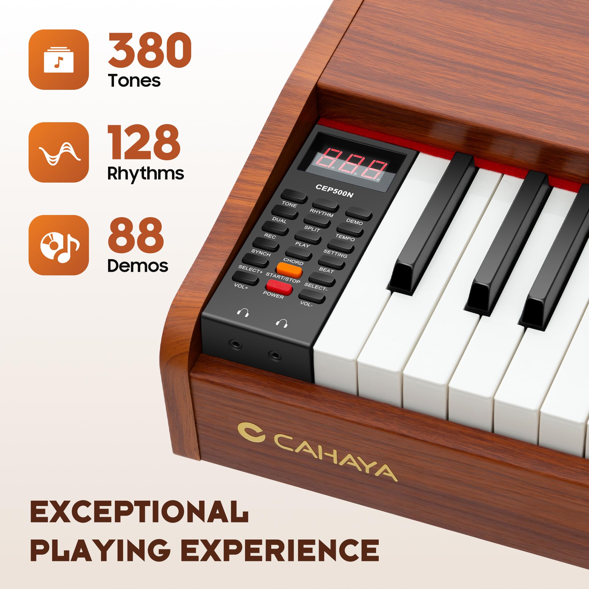 CAHAYA Pianoforte Digitale 88 Tasti – Piano Elettrico a Grandezza Naturale con Tasti Pesati, Corpo in Legno, 380 Suoni, Triplo Pedale per Principianti, Supporta USB-MIDI