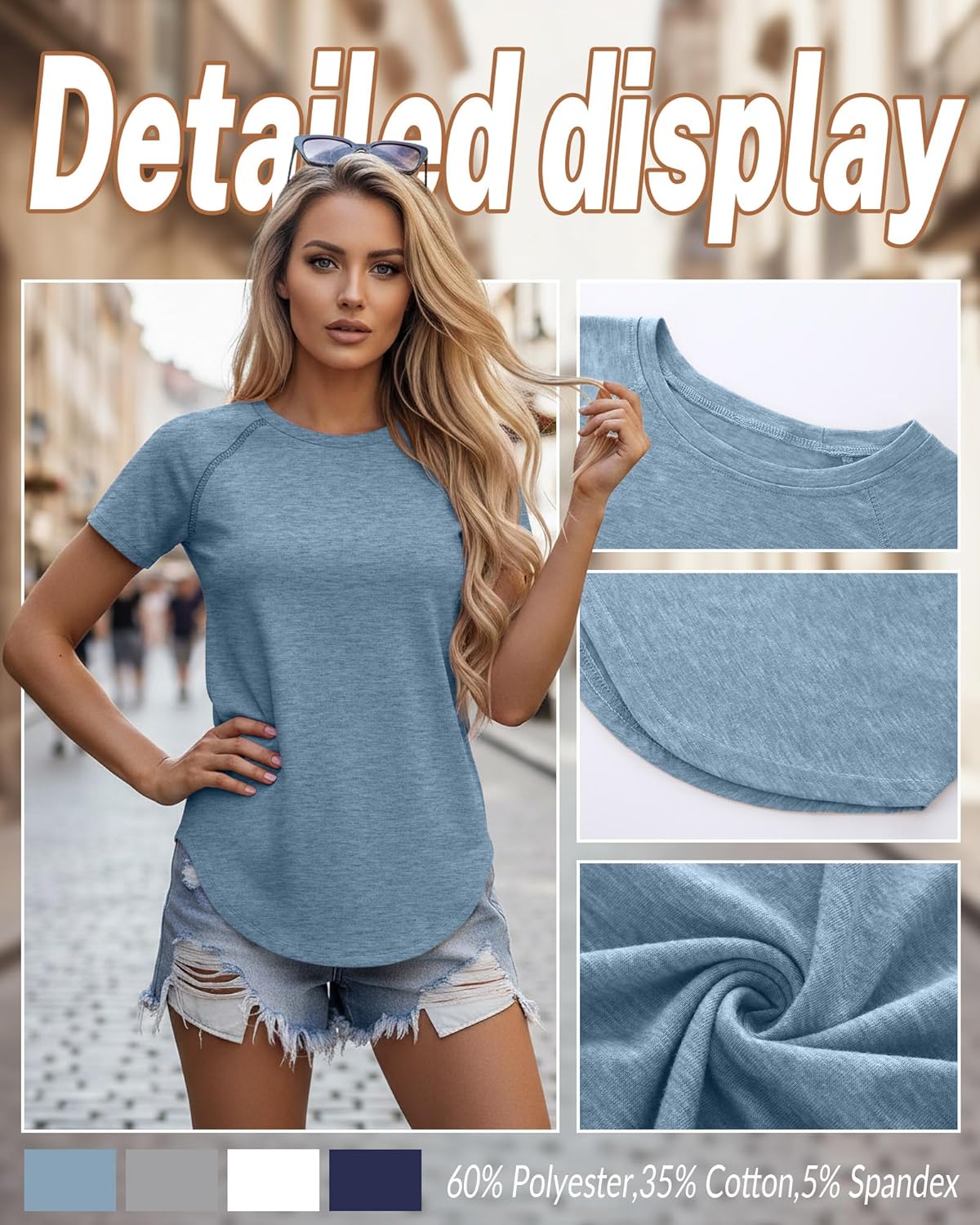 Huukeay 4 Pack Women's Short Sleeve T Shirts, Casual Raglan Summer Tunic Tops Crewneck Loose Side Split Hem Workout Tee Shirt - Image 5