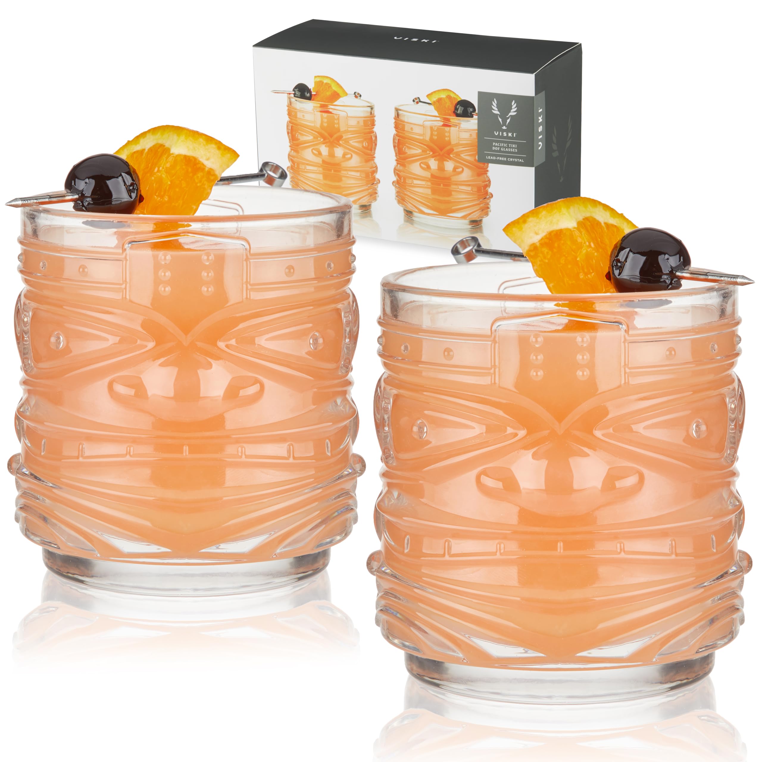 Viski Pacific Tiki Gläser Stapelbare Lowball DOF Tumbler, Tropische Cocktail und Bar Geschenke für Rum und Whiskey, 340 ml, 2 Stück (10856)