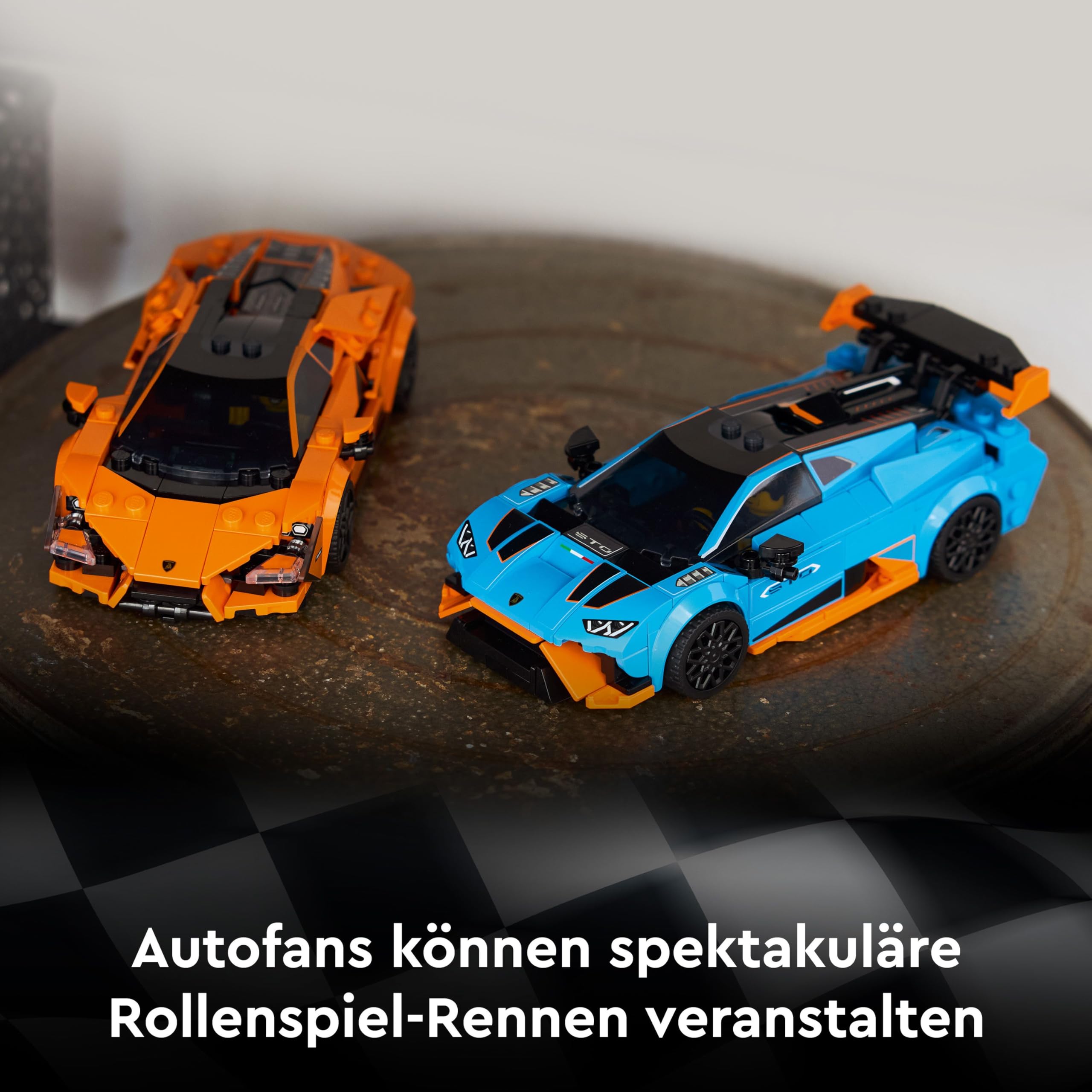 LEGO Speed Champions Lamborghini Revuelto und Huracán STO - Auto Set mit 2 Rennwagen und 2 Fahrer Minifiguren - Spielzeug für Auto Fans - Kreatives Geschenk für Jungen ab 9 Jahren - 77238