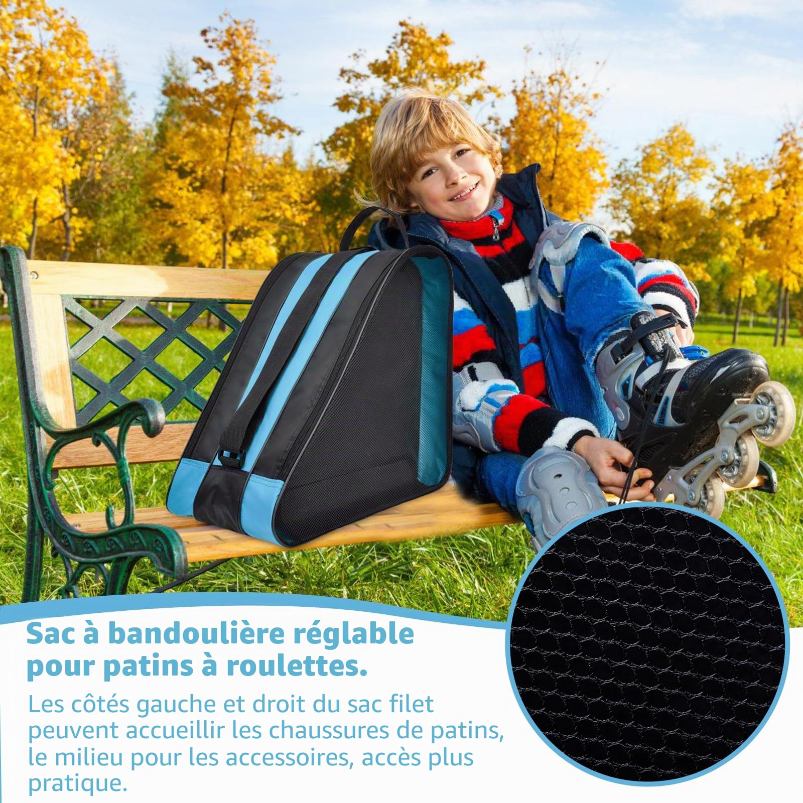 Sac de Patinage à Roulettes 38×36×25 cm, Sac à Patins à Glace et Roller avec Bandoulière Réglable, Sac de Transport pour Enfants, Femmes et Hommes, Sac à Chaussures de Ski Respirant et Résistant