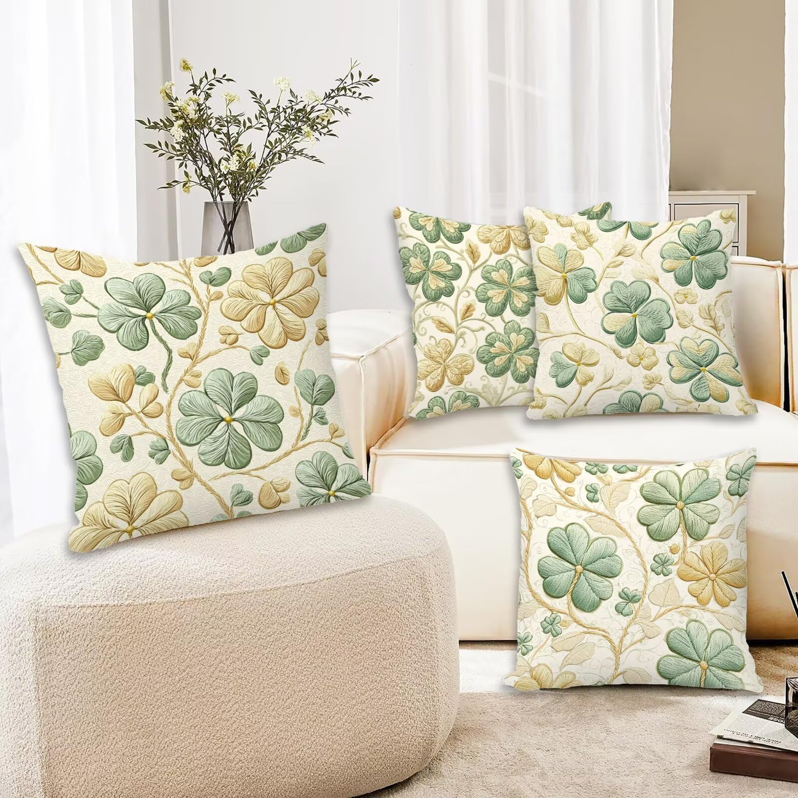 Kissenbezug 55x55 Beige 4er Set Samt Kissenbezüge Glücklich Zierkissenbezug Kissenhülle Dekorative Weiche Quadratische Dekokissenbezug Sofakissenbezug Couchkissen für Deko Schlafzimmer Wohnzimmer T-04