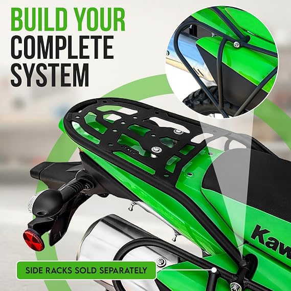 PMRACKS KLX300 / KLX300SM Rear Luggage Rack (2024-Present), Steel Cargo/Luggage Carrier, Low Profile Powder Coated Single Tube Frame, Compatible with Side Racks & Dry Bags, Motorcycle Accessories