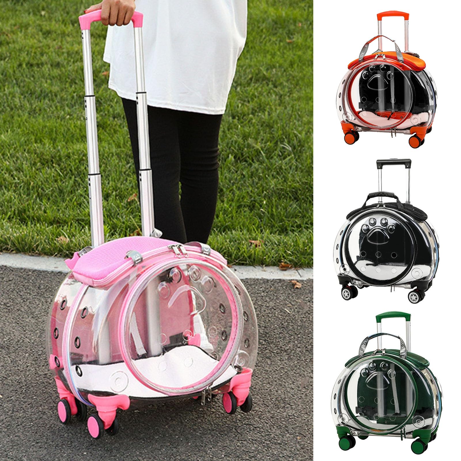 Katzentragetasche mit leisen Rädern, Rolltasche für Haustiere mit transparenten Belüftungslöchern, tragbarer Hunderucksack, Reisetragersitz für Katzen/Hunde, Haustier-Trolley-Tasche für Reisen, Orange