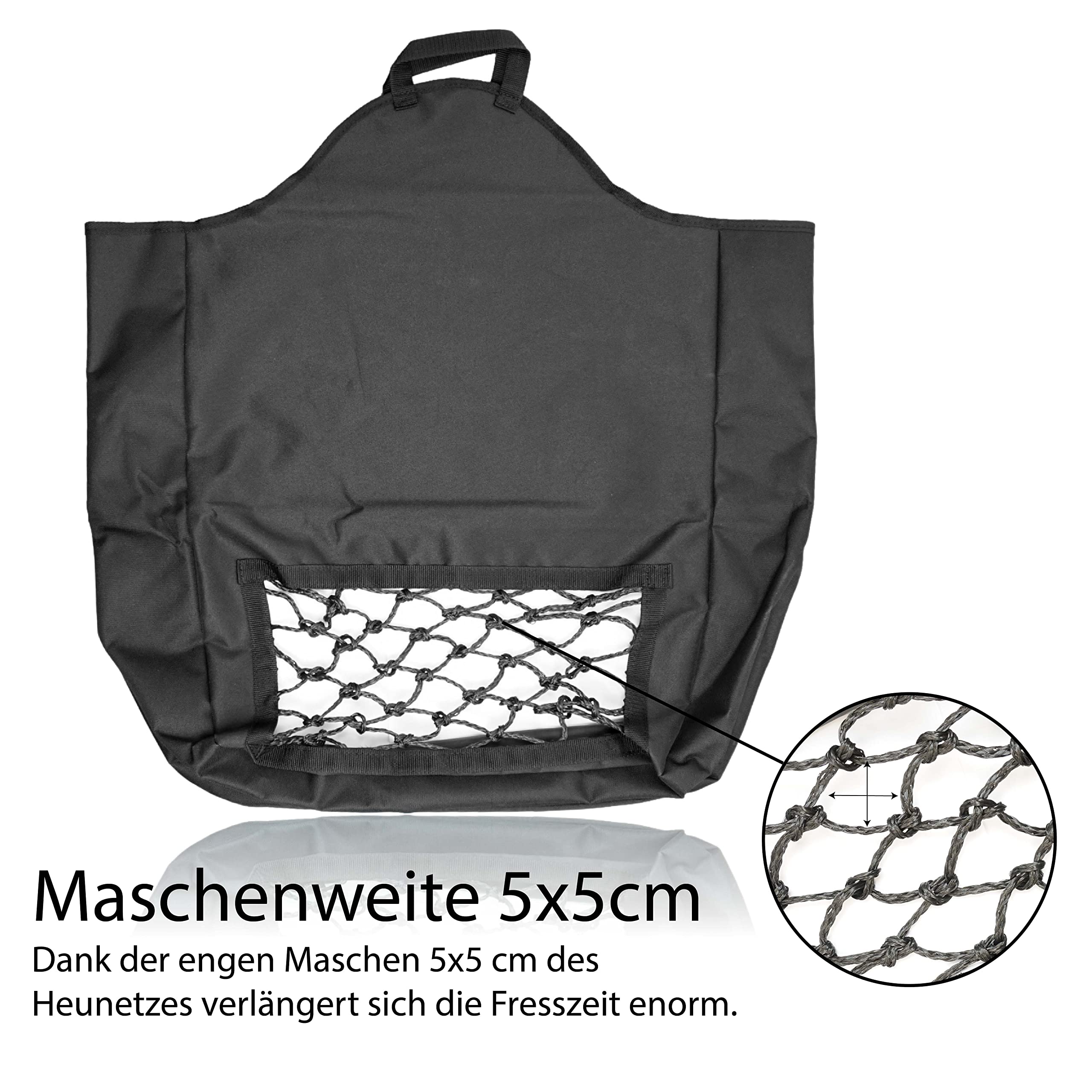 Heusack für Pferde - Heutasche zur Beschäftigung Mit 5 kg Füllgewicht & Maschenweite 5x5cm (1x Schwarz)