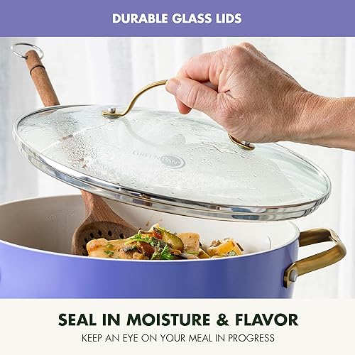 Miniatura 6 de GreenPan Reserve - Juego de ollas y sartenes antiadherentes de cerámica anodizada dura, 10 piezas, mango dorado, sin PFAS, apto para lavavajillas,