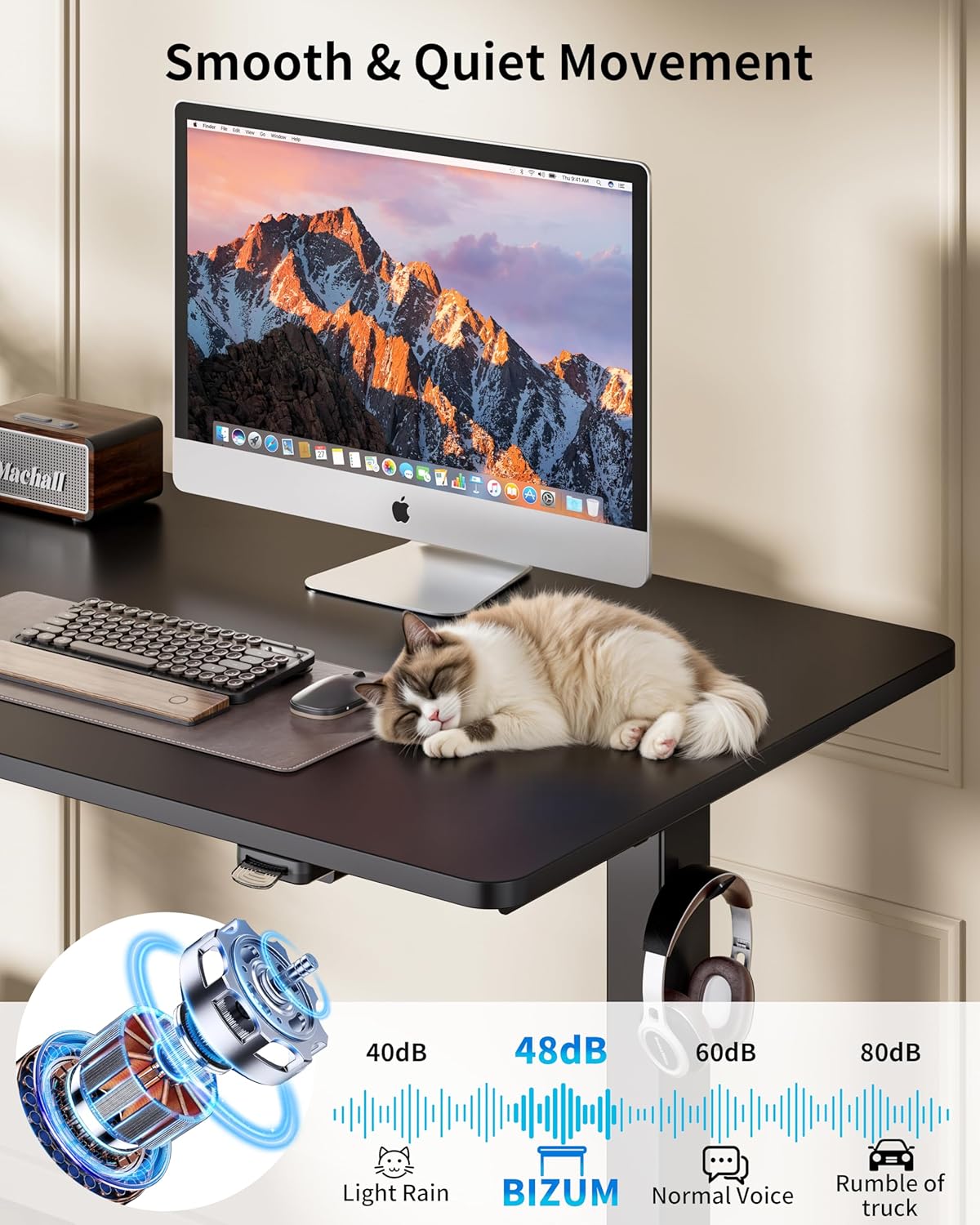 BIZUM 35.4" Small Electric Standing Desk Height Adjustable, Whole Piece Stand Up Computer Desk Work Study Writing Gaming Desks for Home Office Black