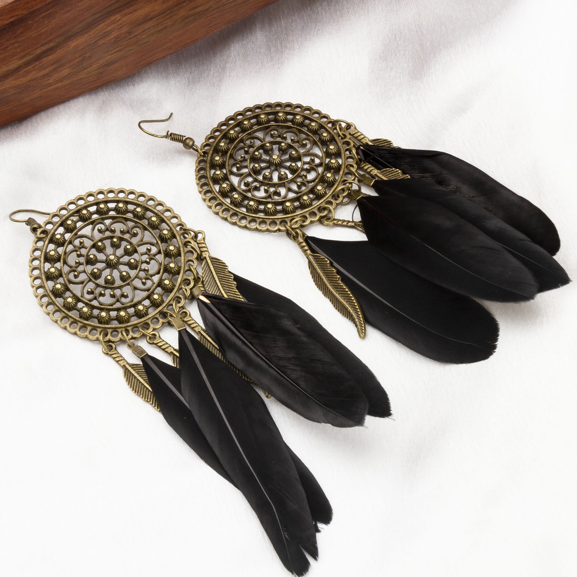 Luxuria Antique Feather Glitzy Drop Earrings